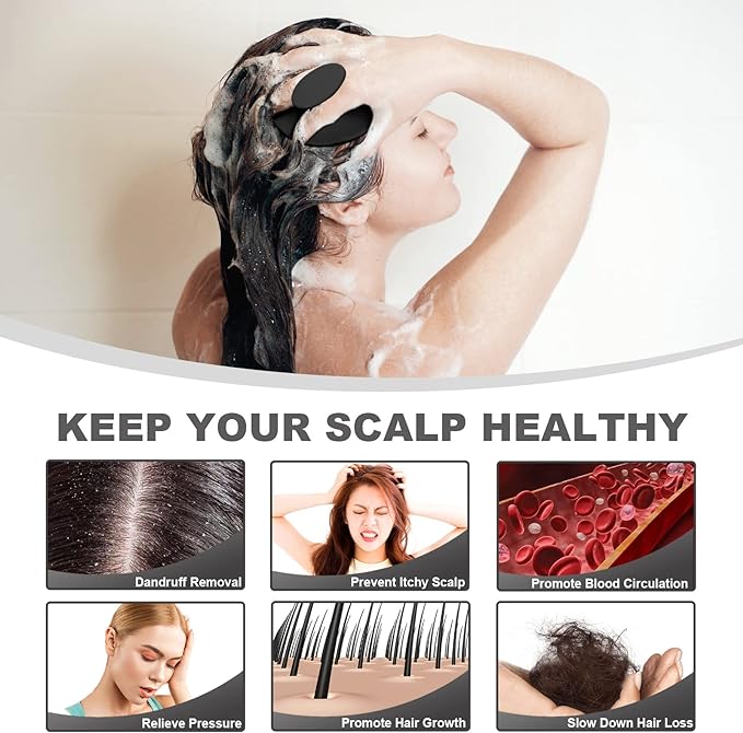 Meartchy Silicone Scalp Massager Shampoo Brush, Scalp Brush for Hair Growth & Dandruff Removal, Hair Scrubber Scalp Stimulator Exfoliator Brush with Soft Bristles for Wet Dry Scalp Care (Black)