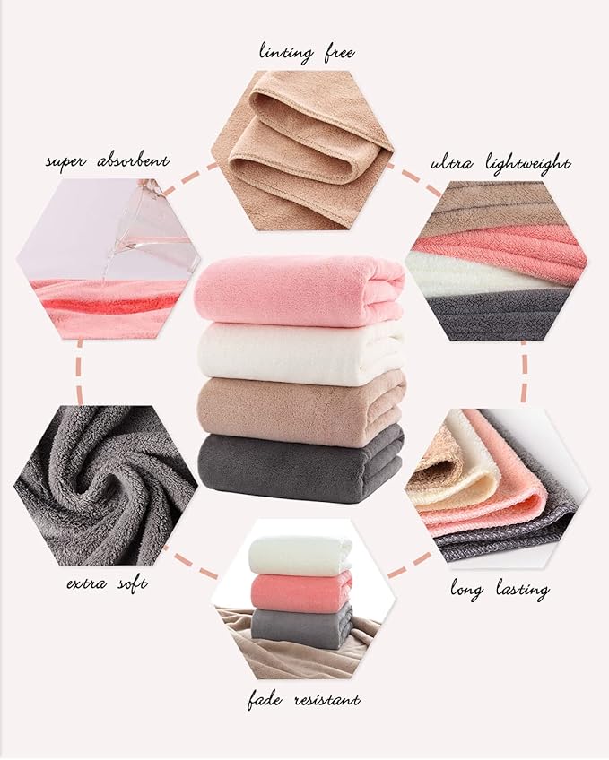 Lumimi Towels 4 Piece Soft Microfiber Bath Towel Set Salon Gym Yoga Travel Super Absorbent Lightweight Quick Dry and Durable, 55" L x 27" W, 4 Pack Multicolour Red