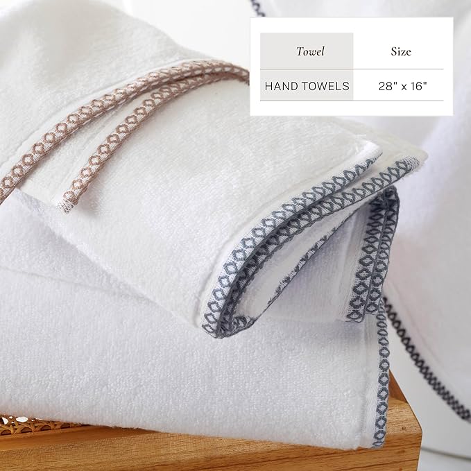 Great Bay Home Clay/White Hand Towel Set - Ultra-Soft Cotton, Boho-Chic Border Design - 6 Hand Towels (28" x 16") - Absorbent, Quick-Dry, Lightweight Bathroom Towels
