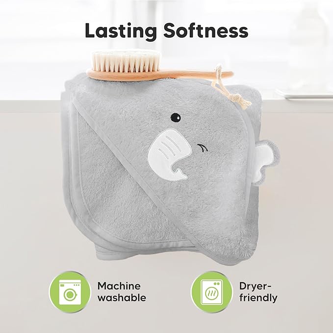 KeaBabies Hooded Baby Towel for Newborn - Viscose Derived from Bamboo Large Baby Bath Towels with Hood for Boys, Girls, Toddler, Extra Absorbent & Soft Newborn Bath Essentials (Elephant, Petite)