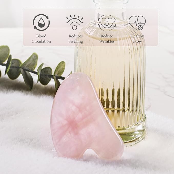 Gua Sha Facial Tools - Natural Jade Stone Guasha Tool for Face & Body,Massage Stick for Jawline Sculpting, Puffiness Reducing, Skin Care Gift, Anti-Aging Beauty Tool (Pink Stone)