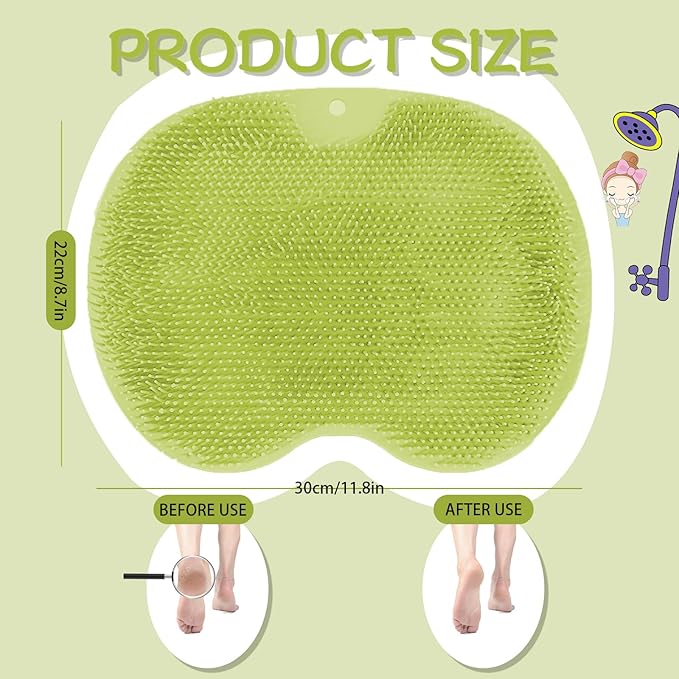Shower Foot Scrubber, Wall Mounted Bath Massage Pad, Back Scrubber Back with Non Slip Suction Cups to Improve Circulation, Soothe Achy Feet (Green)