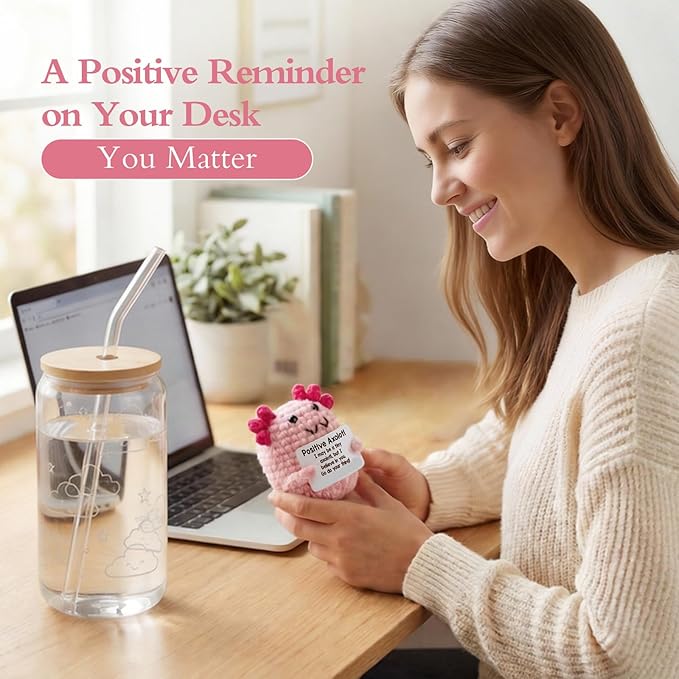 Birthday Gifts for Women, Pink Romantic Self Care Gift Set for Her with Glass Cup, Axolotl Gifts, Bath Bombs & Bath Salts, Socks, Thoughtful Birthday Gift for Wife, Girlfriend or Best Friend
