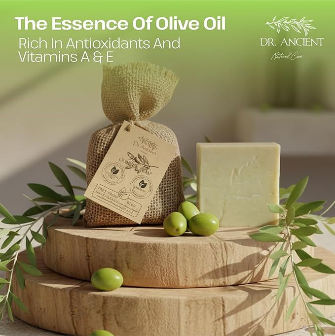 Dr.Ancient Olive Oil Soap Bar, Organic Soap Bars Handcrafted the Traditional Way, Natural Chemical-Free, Vegan, Used for Face Wash, Body Wash, Hand Cleansing and Skin Care, Gentle Cleanser
