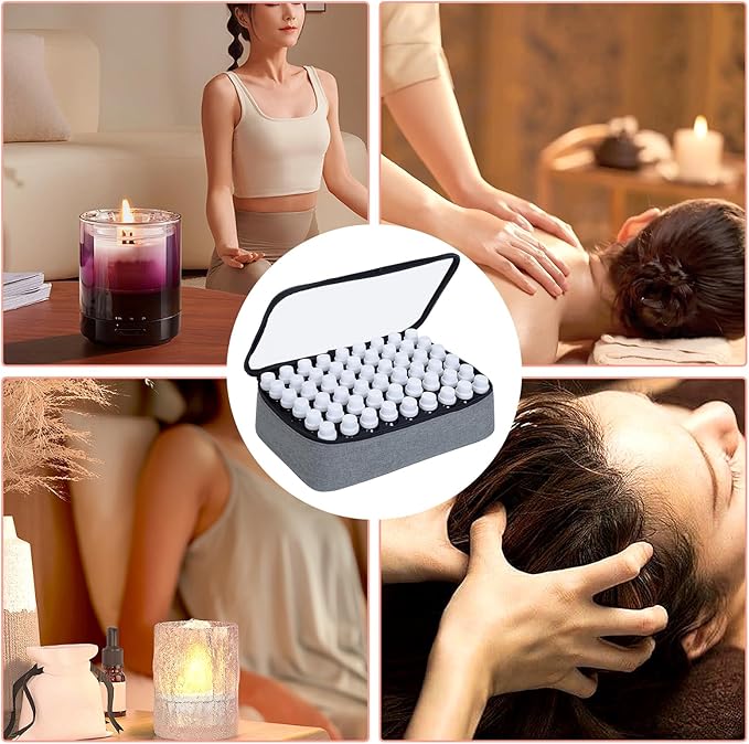 Essential Oils Carrying Case Holds 54 Grids for 1-3ML Roller Bottles 5ml, 10ml, 15ml Bottles Storage Organizer Bag Transparent, Essential Oil Bag with Detachable Sponge Pad Grey