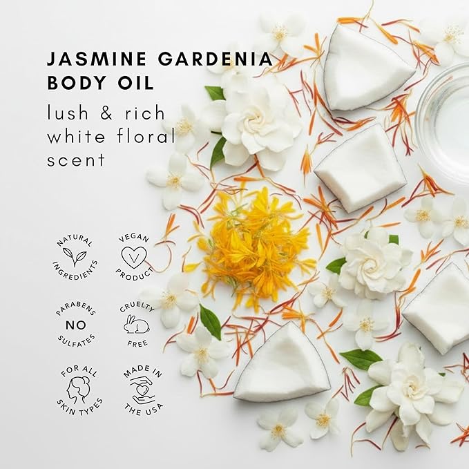 Olivia Care Jasmine Gardenia Body Oil Vegan & Natural Oil For Women | Hydrating & Moisturizing After Bath Oil - with VITAMIN E, K & Omega Fatty Acids Reduce Dry Skin - 4 OZ