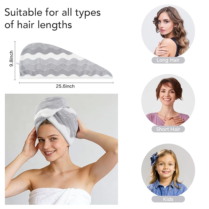SINLAND Microfiber Hair Drying Cap Hair Towel Turban Twist for Women Fast Drying Towels Head Turban Absorbent Soft Lightweight Black 3 Pack