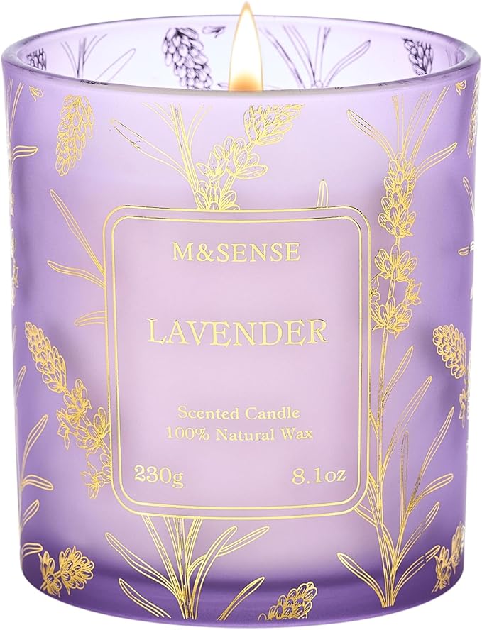 M&SENSE Vegan Soy Lavender Scented Candle, 8.1oz 42H Non-Toxic Long Burning, Calming Bathtub & Sleep Aromatherapy, Relaxing Perfect for Moms Womens