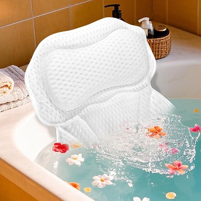 Luxury Bathtub Pillow, 4D Air Mesh Soft Bath Pillow for Tub, Non-Slip Suction Cups Bath Cushion, Ergonomic Head Neck Back Support Bath Pillow, Comfortable Spa Bath Accessories Gift for Women