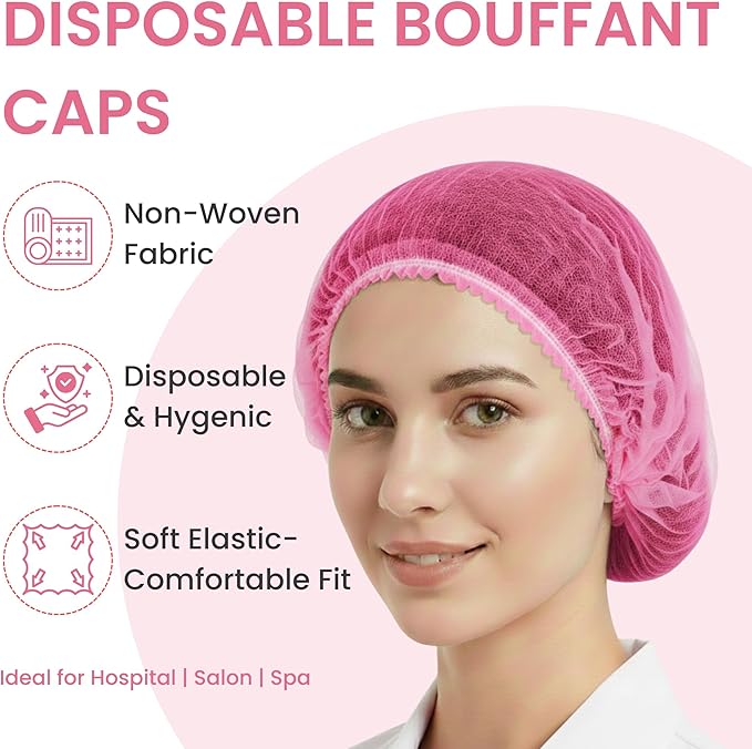 Disposable Bouffant Caps 21 Inch Non Woven Hair Net Elastic Head Cover For Food Service Kitchen Salon Lab Spa And Hygiene Use