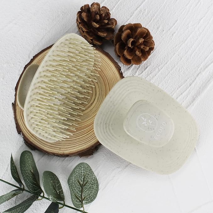 Ecoed 2 PC Scalp Massager Shampoo Brush, Scalp Scrubber & Exfoliator for Dandruff Removal, Wet & Dry Hair and Detangler for Men and Women, Suitable for Short Medium Hair (Natural)