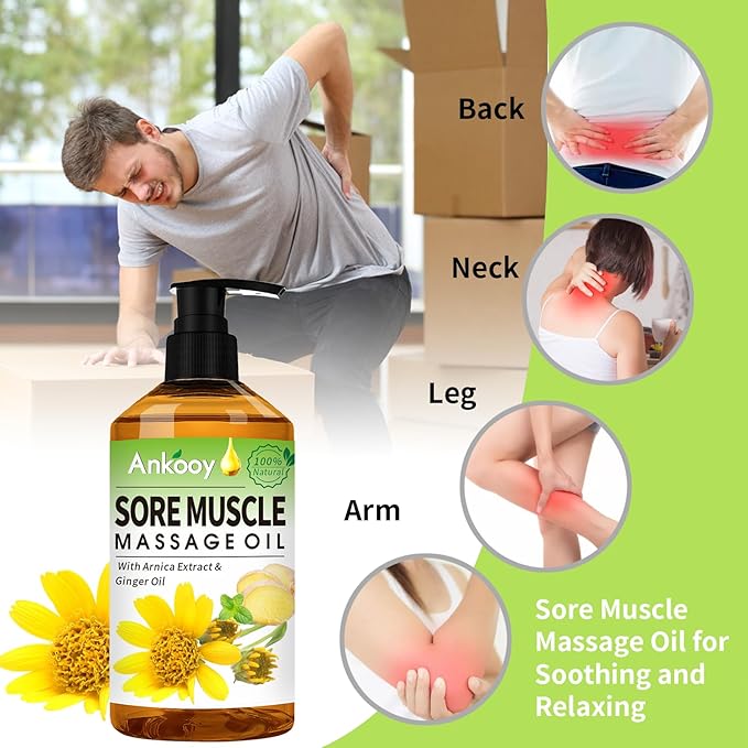 3 Pack Massage Oil for Massage Therapy,Sore Muscle Arnica Oil & Relaxing Lavender Oil & Ginger Oil Lymphatic Drainage & Massage Ball,Mothers Day Gifts for Wife,Gifts from Husband,Gifts for Mom