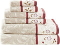 Madison Park Serene 100% Cotton Bath Towel Set Luxurious Floral Decorative Towels for Bathroom Embroidered Cotton Jacquard Design Soft Highly Absorbent for Shower 600 GSM, Multi-Sizes, Red 6 Piece