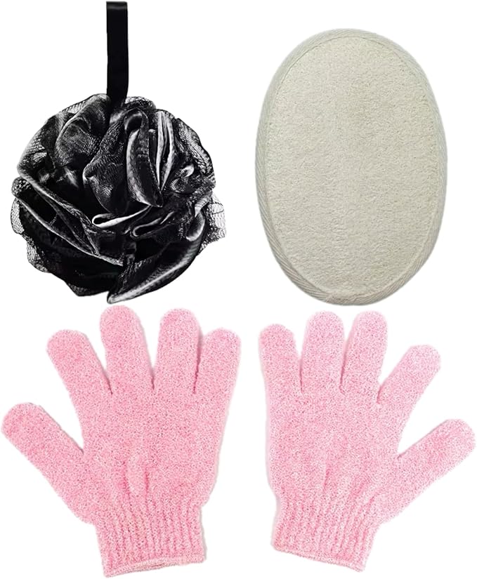 Loofah Bath Sponge, Exfoliating Bath Gloves, Loofah Exfoliating Body Scrubber Pad, 4 pcs for Men and Women Spa and Travel