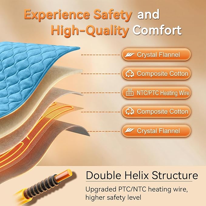 King Size Electric Heating Pad for Back Pain 32"x24" Extra Large Heating Pad for Period Cramps Relief & Body Neck Shoulder Auto Shut Off Heat Pad Temperature Settings Machine Washable Blue