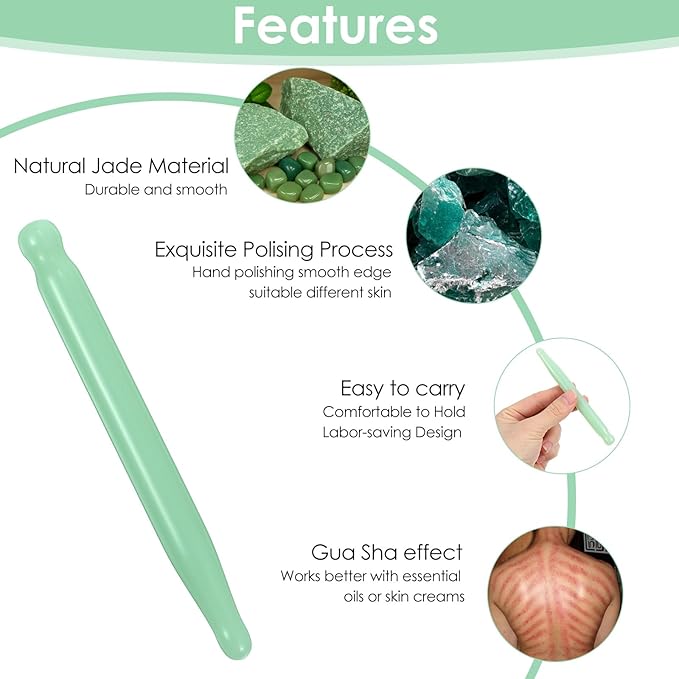 Ymapinc Jade Acupuncture Pen - Acupressure Massage Tool Gua Sha Set, Stone Acupen Facial Reflexology Tool for Muscle Release