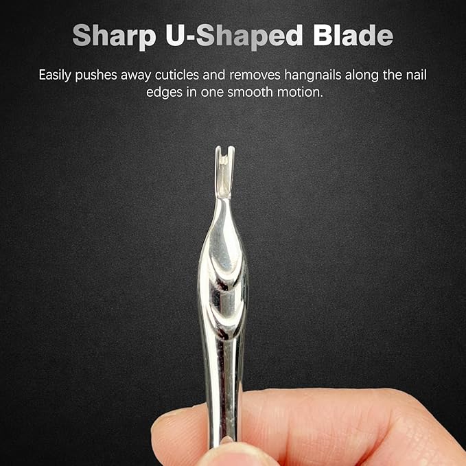 Stainless Steel 2-in-1 Cuticle Pusher with Fork, U-Shaped Cuticle Trimmer Tool for Manicure and Pedicure Care