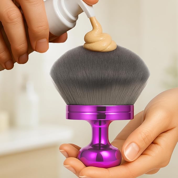 Kabuki Self Tanner Brush – Round Dome Blending Brush for Face & Body, Palm-Grip Applicator for Smooth, Streak-Free Tan | Soft Synthetic Bristles, Washable & Reusable (Purple)