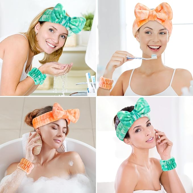 Wteehn 6pcs Headband and Wristband for Face Washing, Makeup Spa Skincare Headband, Skin Care Face Wash Headbands Wrist Bands Tools Set, for Women and Teen Girls Gifts