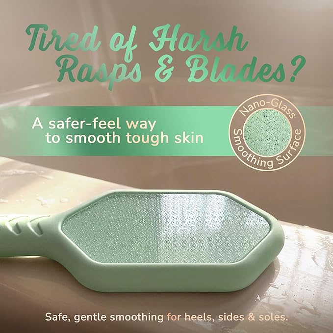 SILKLE Nano Glass Foot File - Silicone Foot Callus Remover for Feet and Cracked Heels - Heel Scraper for Dead Skin - Ergonomic Foot Scrubber & Exfoliator for Shower with Non-Slip Grip - Green