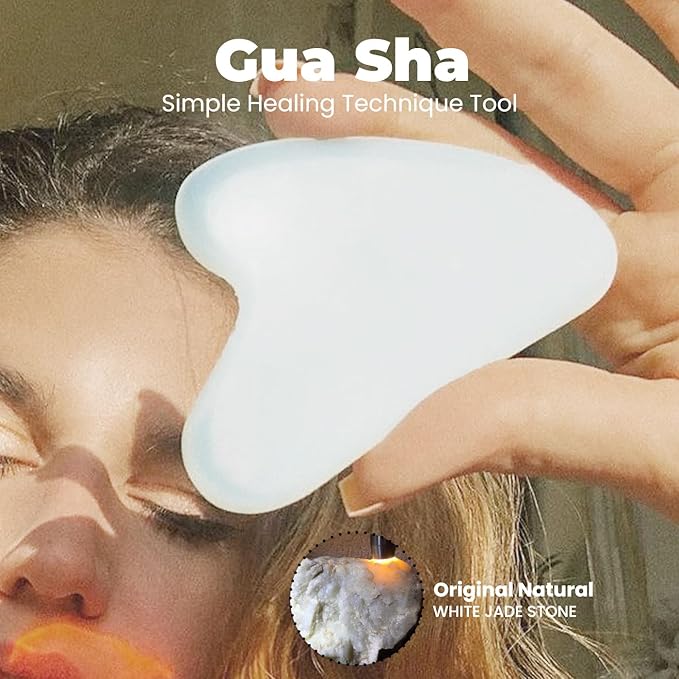 ROSELYNBOUTIQUE Gua Sha Facial Tools & Face Roller Original Face Massager for Puffiness Wrinkless Skin Care Routine - Self Care Gift for Men Women (White Jade)