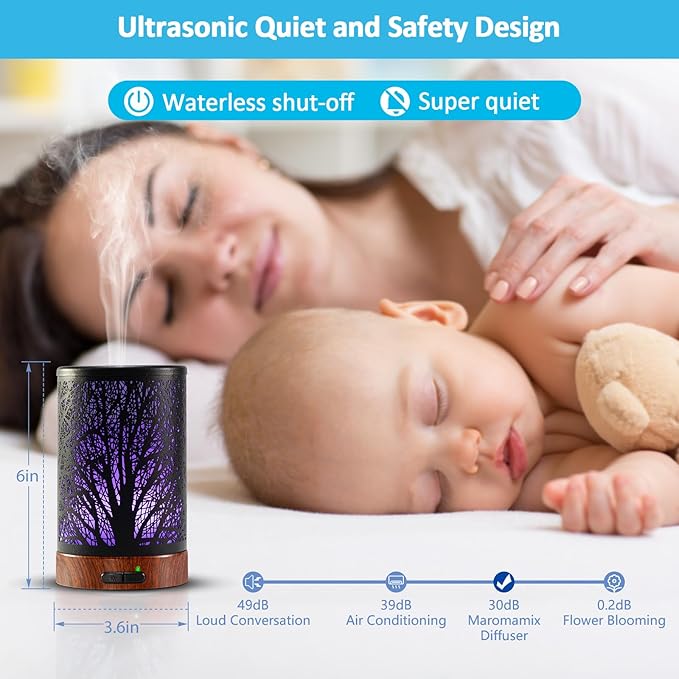 Oil Diffuser & Essential Oils Set - Oil Diffuser 150ml with 6 Essential Oils Set, Aromatherapy Cool Mist Oil Diffusers for Essential Oils, Auto Shut-Off，7 Colors Night Light,Gifts for Mom