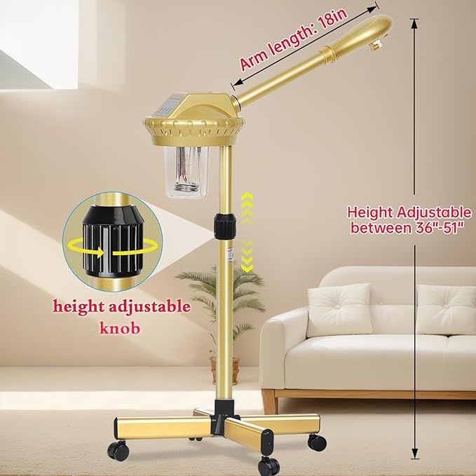 Professional Facial Steamer on Wheels,Gold Ozone Steamer for Face with 30-Minutes Timer,Spa Face Steamer for Deep Facial Cleansing (FS-03, 21-Gold)