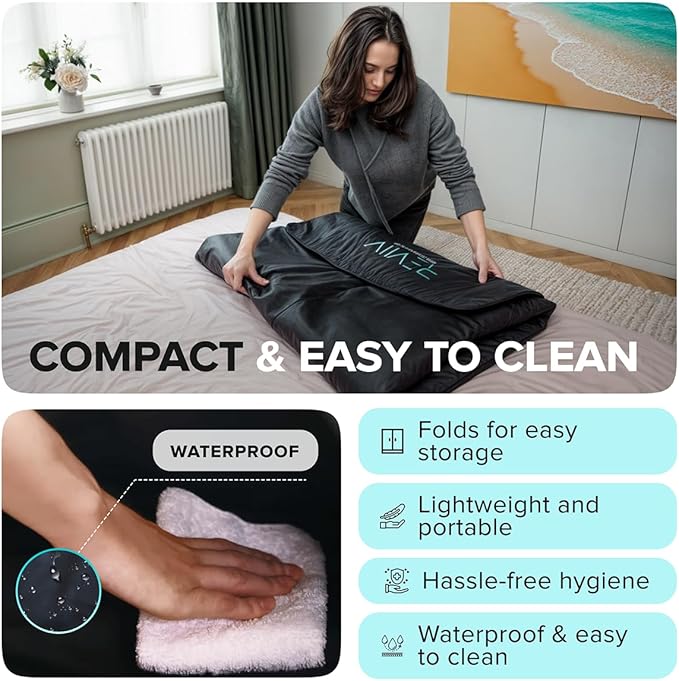Portable Sauna Blanket with Arm Sleeves - v2.0 Improved Features! 6 ft x 3 ft Far Infrared Sauna Blanket for Detoxification with 10x Bonus Thermal Blankets - Saunas for Home, 113-176℉