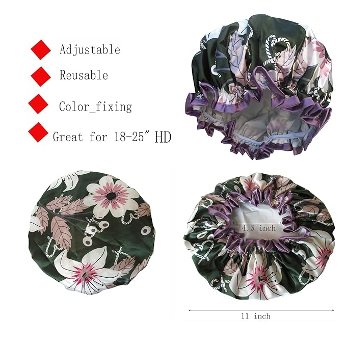 Shower Cap for Women,1 Pcs Shower Hat Waterproof-Double Layer-Reusable Elastic Bath Caps for Girls Spa Home Use,Hotel and Hair Salon …