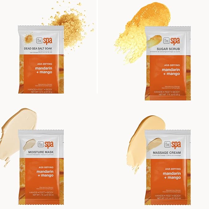 BCL Spa Mandarin + Mango Professional Pedicure Kit Foot Spa Set – Exfoliate, Hydrate & Refresh Skin | Dead Sea Salt Soak, Sugar Scrub, Moisture Mask & Massage Cream | Professional & Home Uses
