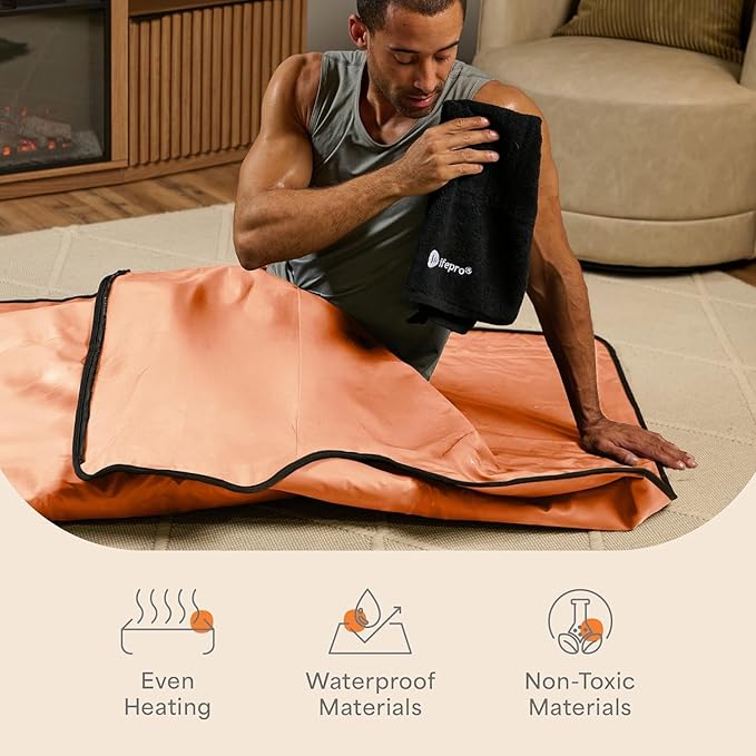 LifePro RejuvaWrap Infrared Sauna Blanket for Detox & Relaxation – Low EMF Carbon Fiber Heating, 9 Temp Levels, 5 Colors – Portable Sauna Blanket Infrared with Waterproof Interior & Carry Bag