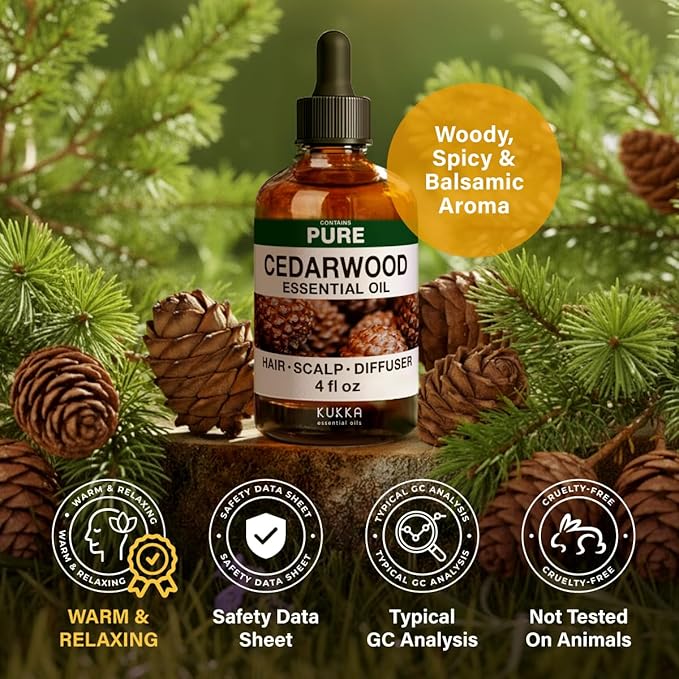 100% Pure Cedarwood Oil - 4 Fl Oz Cedarwood Essential Oil for Hair, Skin, Diffuser, Aromatherapy & DIY Soap Making Scent