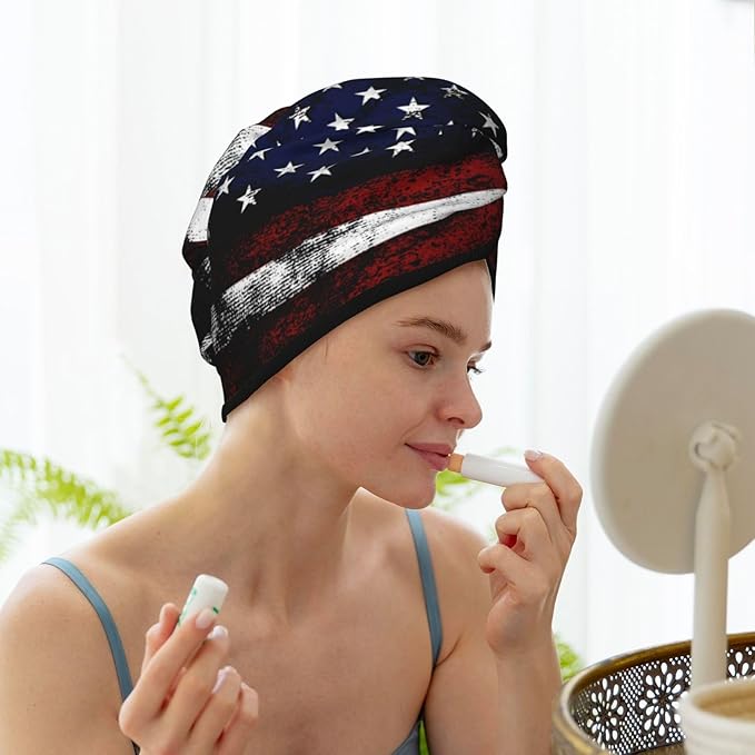 American Flag Hair Towel Wrap, Absorbent Hair Drying Towel, Microfiber Hair Drying Cap Turban For Drying Curly Long Thick Hair