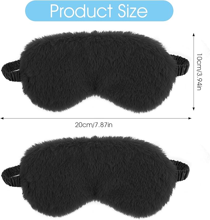 2 Pcs Black Plush Eye Mask Soft Sleeping Blindfold Eye Cover Comfortable Furry Faux Fur Sleeping Mask Satin Nap Night Eyeshade Cover for Women Men Gift