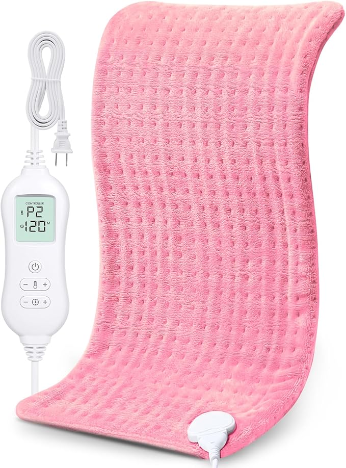 NOWWISH Heating Pad for Back Pain Relief & Period Cramps, 12x24 Inches Electric Heating Pad with 10 Heat Settings, Timer and Auto Shut-Off, Machine Washable, Mothers Day Gifts for Mom Women, Pink