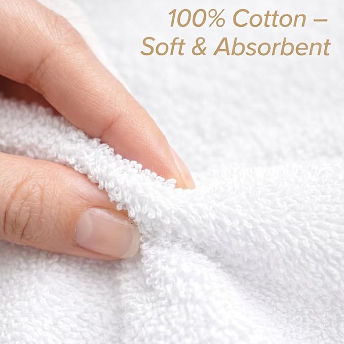 HOME ESSENTIALS Salon Towels (15 x 25 inches) 24 Pack, White Hand Towels for Bathroom, Quick Dry Gym Towels, Spa Face Towel, Absorbent Cotton Towels for Barber, Gym, Bath, Pedicure and Home Hair Care