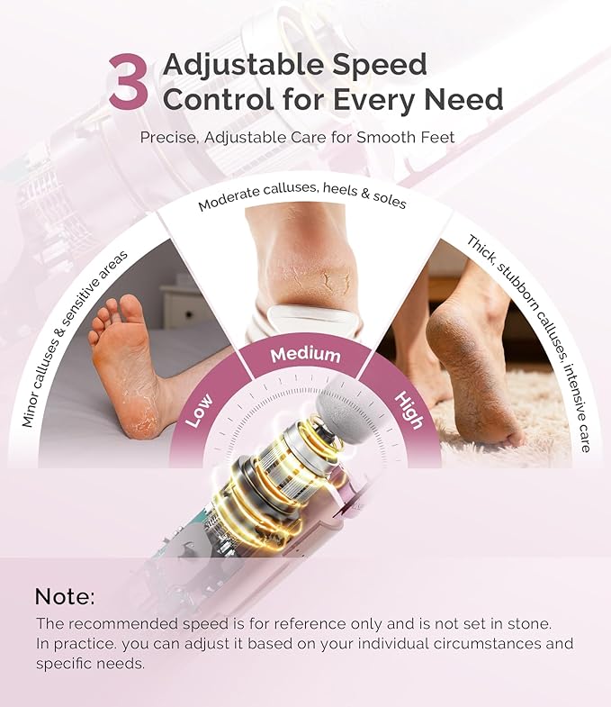 MelodySusie Electric Callus Remover for Feet, PC800G Waterproof Rechargeable Pedicure Tool with Light & 3 Different Grits Roller Heads & Adjustable Speeds, for Dead Skin & Cracked Heel (Pink Rose)