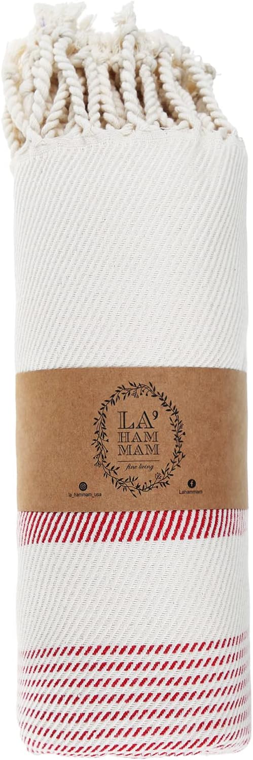 Personalized Embroidered Beach Towel | Throw Blanket, Easy Carry, Sand Free, Highly Absorbent, Quick Dry, Turkish Towels for Travel Camping Bath Sauna Beach Gym Pool Yoga SPA by Lahammam, Ege, Red