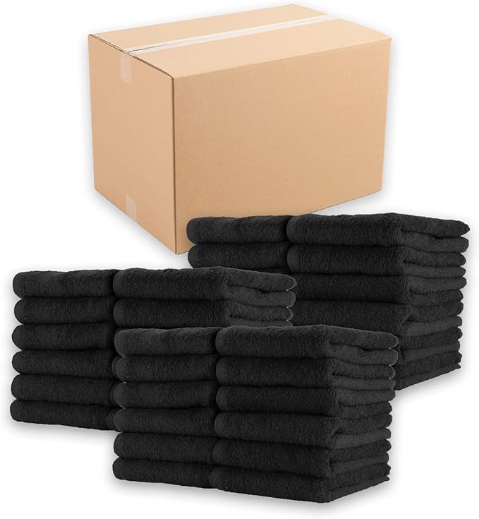 Arkwright Bleach Resistant Salon Towels Bulk - 100% Cotton Hair Towels, Soft, Absorbent, Quick Dry Spa & Barber Towels for Hair Stylist, Nail Salon & Esthetician, 16 x 27, Black (Case of 144)