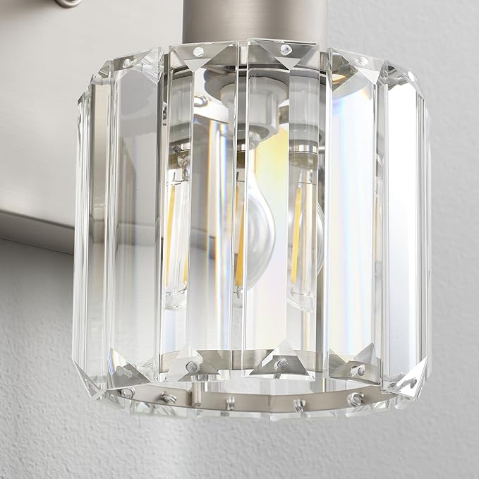 PRESDE Crystal 6-Light Bathroom Vanity Light Fixtures Brushed Nickel Modern Wall Lighting Over Mirror