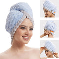 Hair Drying Towels, 19.7x31.5 inch Hair Towels with Elastic Strap, Extra Large Hair Towel Wrap for Women, Super Soft Hair Drying Towels for Long, Thick, Curly Hair, Anti-Frizz Turbans, Blue Color.