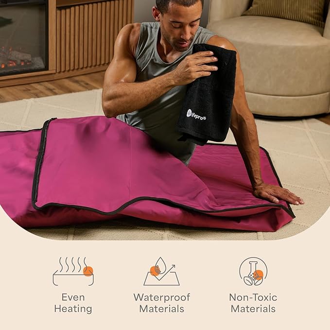 LifePro RejuvaWrap Infrared Sauna Blanket for Detox & Relaxation – Low EMF Carbon Fiber Heating, 9 Temp Levels, 5 Colors – Portable Sauna Blanket Infrared with Waterproof Interior & Carry Bag
