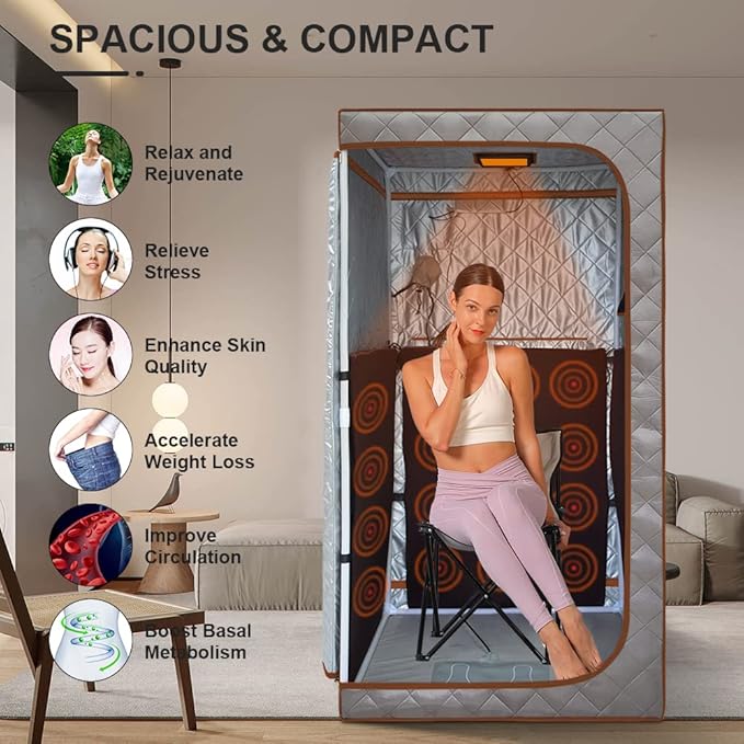 Portable Full Size Infrared Sauna, Personal Sauna for Home Spa, Home Spa Tent with Remote Control, Heating Foot Pad, Foldable Reinforced Chair, Detox Therapy (L 33.8" x W 33.8" x H 66.5")