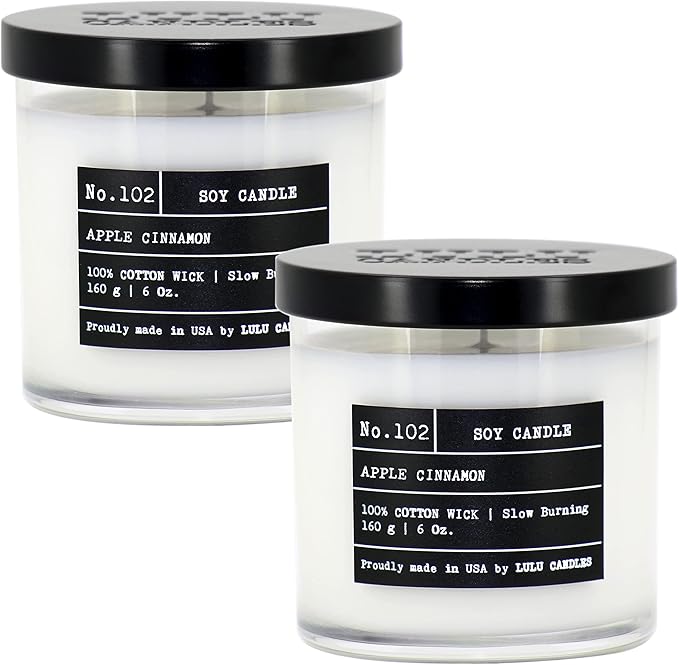 Lulu Candles | Apple Cinnamon | Luxury Scented Soy Jar Candle | Hand Poured in The USA | Highly Scented & Long Lasting (6 Oz. 2 Pack)