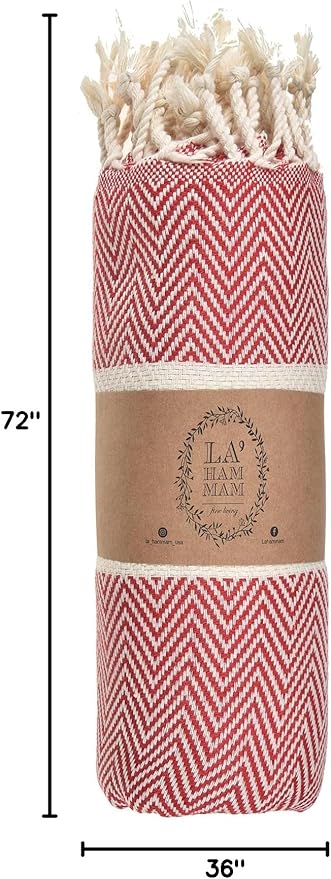 Personalized Embroidered Beach Towel | Throw Blanket, Easy Carry, Sand Free, Highly Absorbent, Quick Dry, Turkish Towels for Travel Camping Bath Sauna Beach Gym Pool Yoga SPA by Lahammam, Herring, Red