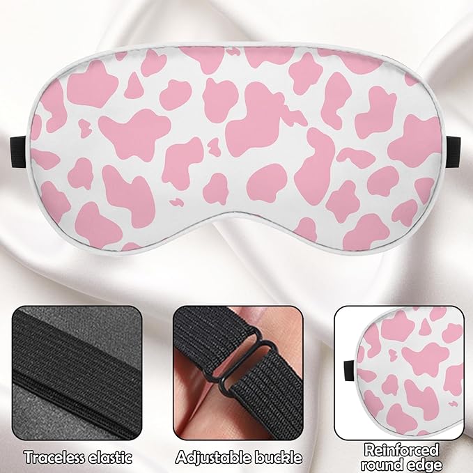 2 PCS Sleep Eye Mask Silk Sleeping Soft with Elastic Strap Eye Sleep Shade Cover for Cute Aesthetic Unisex Women Girls for Airplane Travel Nap-Cow Leopard Pink Check