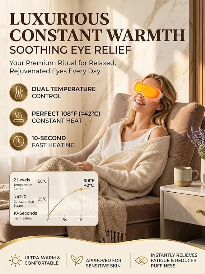 Beminda Steam Eye Therapy, Beminda Steam Therapy Pro, Steam Eye Mask for Dry Eyes, Adjustable Eye Steamer with Heat & Smart Nano Mist Moisturizing (Standard)