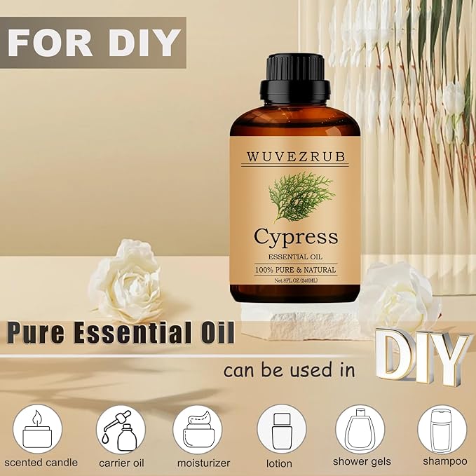 Cypress Essential Oils, 240ML Pure and Natural Essential Oil for Aromatherapy Diffuser - Cypress /8 Fl Oz