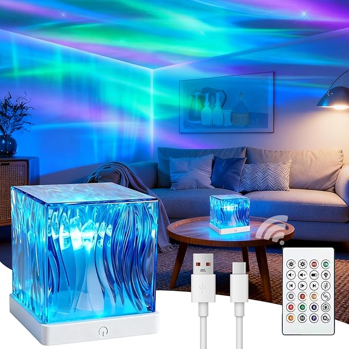 Galaxy Projector for Bedroom with Northern Lights Effect - 16 Color Changing Dimmable Mood Light with Dynamic Ripple, Remote Control, Night Light Projector for Kids Teens Adults Room Decor Gift