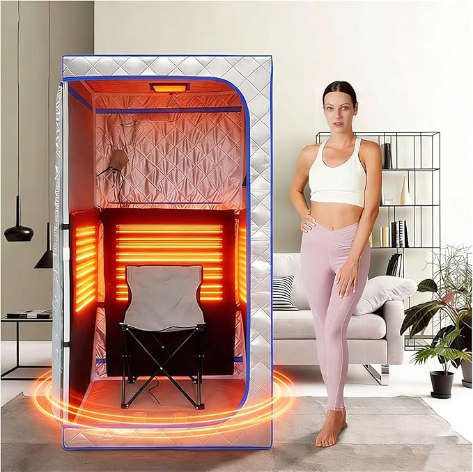 Portable Infrared Sauna, Full Size Far Infrared Sauna, One Person Sauna Tent, Separate Heating Foot Pad and Portable Sauna Chair Home Saunas for Relaxation Detox
